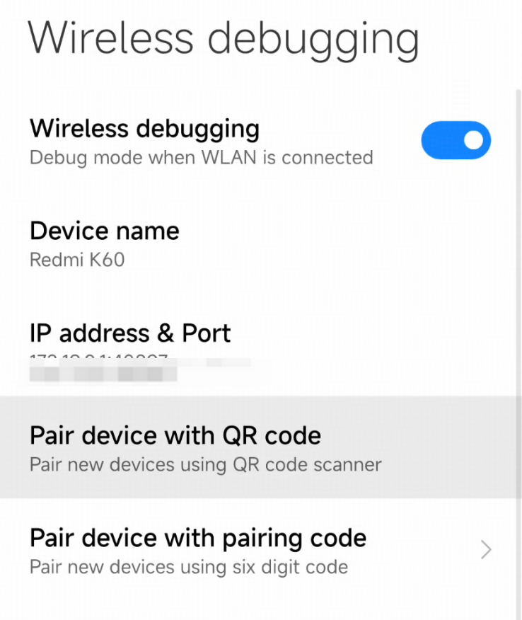 Enable Wireless Debugging